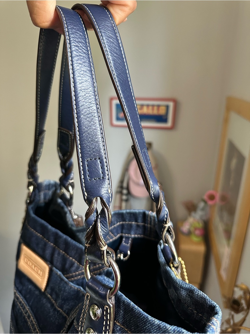 Rare Vintage Coach Denim Jean Tote Bag Purse - Picture 3 of 10